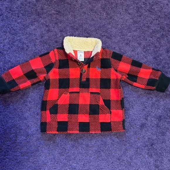 Carter's buffalo plaid fleece pull over jacket and pant set - 6 months - Picture 3 of 7